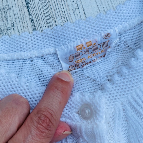Vintage 60s White Cardigan Pointelle Sweater - Picture 6 of 8
